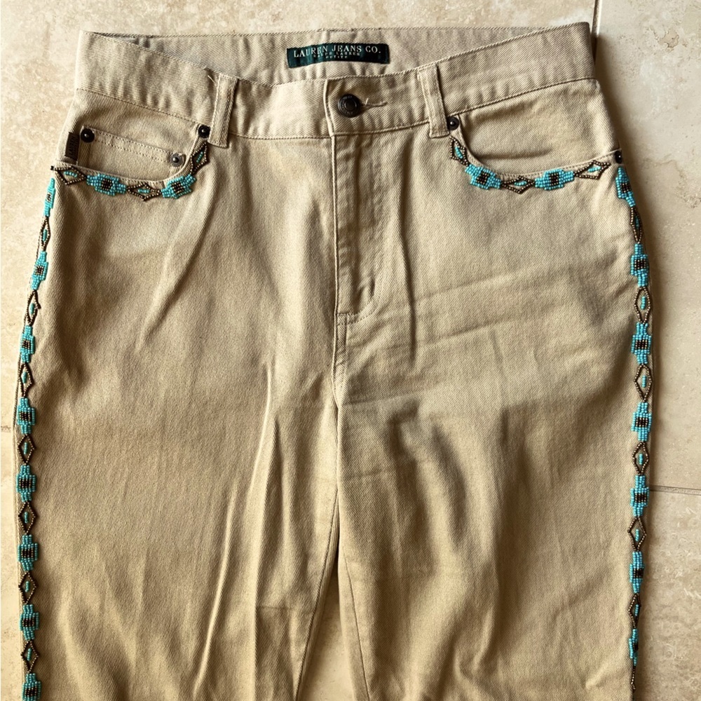 Vintage Beaded Tan Jeans